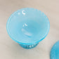 Vintage Small Blue Milk Glass Footed Lidded Dish with Floral Designs