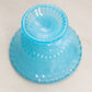 Vintage Small Blue Milk Glass Footed Lidded Dish with Floral Designs