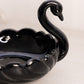 Vintage Small Circular Black Glass Swan Dish