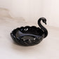 Vintage Small Circular Black Glass Swan Dish