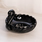 Vintage Small Circular Black Glass Swan Dish