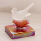 Vintage Small Clear Satin Glass Bird on Red Branch 2 Piece Figurine