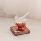 Vintage Small Clear Satin Glass Bird on Red Branch 2 Piece Figurine