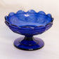 Vintage Small Cobalt Blue Glass Footed Dish with Diamond Designs