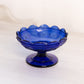 Vintage Small Cobalt Blue Glass Footed Dish with Diamond Designs