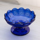 Vintage Small Cobalt Blue Glass Footed Dish with Diamond Designs