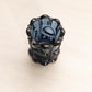 Vintage Small Dark Blue Glass Toothpick Holder with Circular Designs