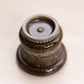 Vintage Small Dark Brown Slag Glass Toothpick Holder with Leaf Designs