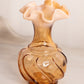 Vintage Small Fenton Amber Opalescent Glass Vase with Ruffle Edge