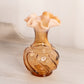 Vintage Small Fenton Amber Opalescent Glass Vase with Ruffle Edge