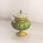 Vintage Small Green Stone Hinged Lidded Jar with Gold Tone Details
