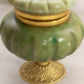 Vintage Small Green Stone Hinged Lidded Jar with Gold Tone Details