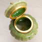 Vintage Small Green Stone Hinged Lidded Jar with Gold Tone Details