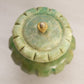 Vintage Small Green Stone Hinged Lidded Jar with Gold Tone Details