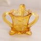 Vintage Small Kemple Amber Glass Handled Floral Toothpick Holder