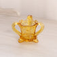 Vintage Small Kemple Amber Glass Handled Floral Toothpick Holder
