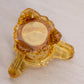 Vintage Small Kemple Amber Glass Handled Floral Toothpick Holder