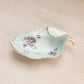 Vintage Small Light Blue Ceramic Floral Leaf Dish