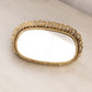 Vintage Small Oval Gold Tone Mirror Tray with Floral Designs