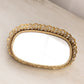 Vintage Small Oval Gold Tone Mirror Tray with Floral Designs
