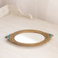 Vintage Small Oval Gold Tone Mirror Tray with Green and Purple Faux Gems