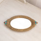 Vintage Small Oval Gold Tone Mirror Tray with Green and Purple Faux Gems