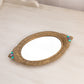 Vintage Small Oval Gold Tone Mirror Tray with Green and Purple Faux Gems
