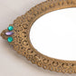 Vintage Small Oval Gold Tone Mirror Tray with Green and Purple Faux Gems