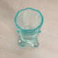 Vintage Small Teal Blue Glass Toothpick Holder with Drape Designs