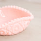 Vintage Small Triangular Pink Milk Glass Nappy with Sawtooth Edge