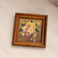 Vintage Small Square Cream Florals in Vase Painting with Brown Frame