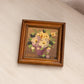 Vintage Small Square Cream Florals in Vase Painting with Brown Frame