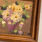 Vintage Small Square Cream Florals in Vase Painting with Brown Frame