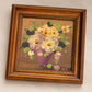 Vintage Small Square Cream Florals in Vase Painting with Brown Frame