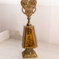 Vintage Tall Gold Tone Filigree Perfume Bottle with Cherub Accent