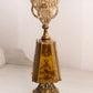 Vintage Tall Gold Tone Filigree Perfume Bottle with Cherub Accent
