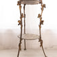 Vintage Tall Dark Brass Floral Stand with 2 Shelves