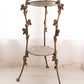 Vintage Tall Dark Brass Floral Stand with 2 Shelves