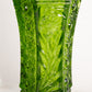 Vintage Tall Green Glass Daisy & Button Vase with Floral Designs