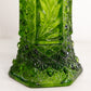 Vintage Tall Green Glass Daisy & Button Vase with Floral Designs