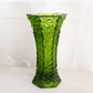 Vintage Tall Green Glass Daisy & Button Vase with Floral Designs
