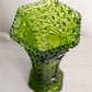 Vintage Tall Green Glass Daisy & Button Vase with Floral Designs