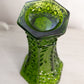 Vintage Tall Green Glass Daisy & Button Vase with Floral Designs