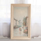 Vintage Tall Rectangular Painting of People Walking in Town