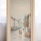 Vintage Tall Rectangular Painting of People Walking in Town