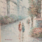 Vintage Tall Rectangular Painting of People Walking in Town