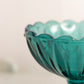 Vintage Teal Green Glass Compote with Scalloped Edge