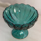 Vintage Teal Green Glass Compote with Scalloped Edge