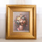Vertical Pink Blue Textured Floral Painting with Gold Frame