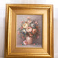 Vertical Pink Blue Textured Floral Painting with Gold Frame